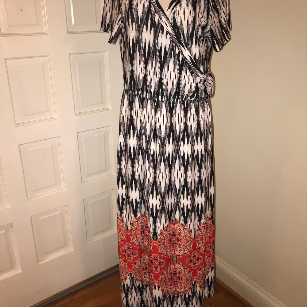 Faux wrap maxi dress with  beautiful border hem